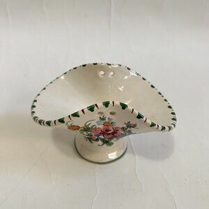 Vintage Ulmer Keramik Floral Bird Hand Painted Ceramic basket missing handle